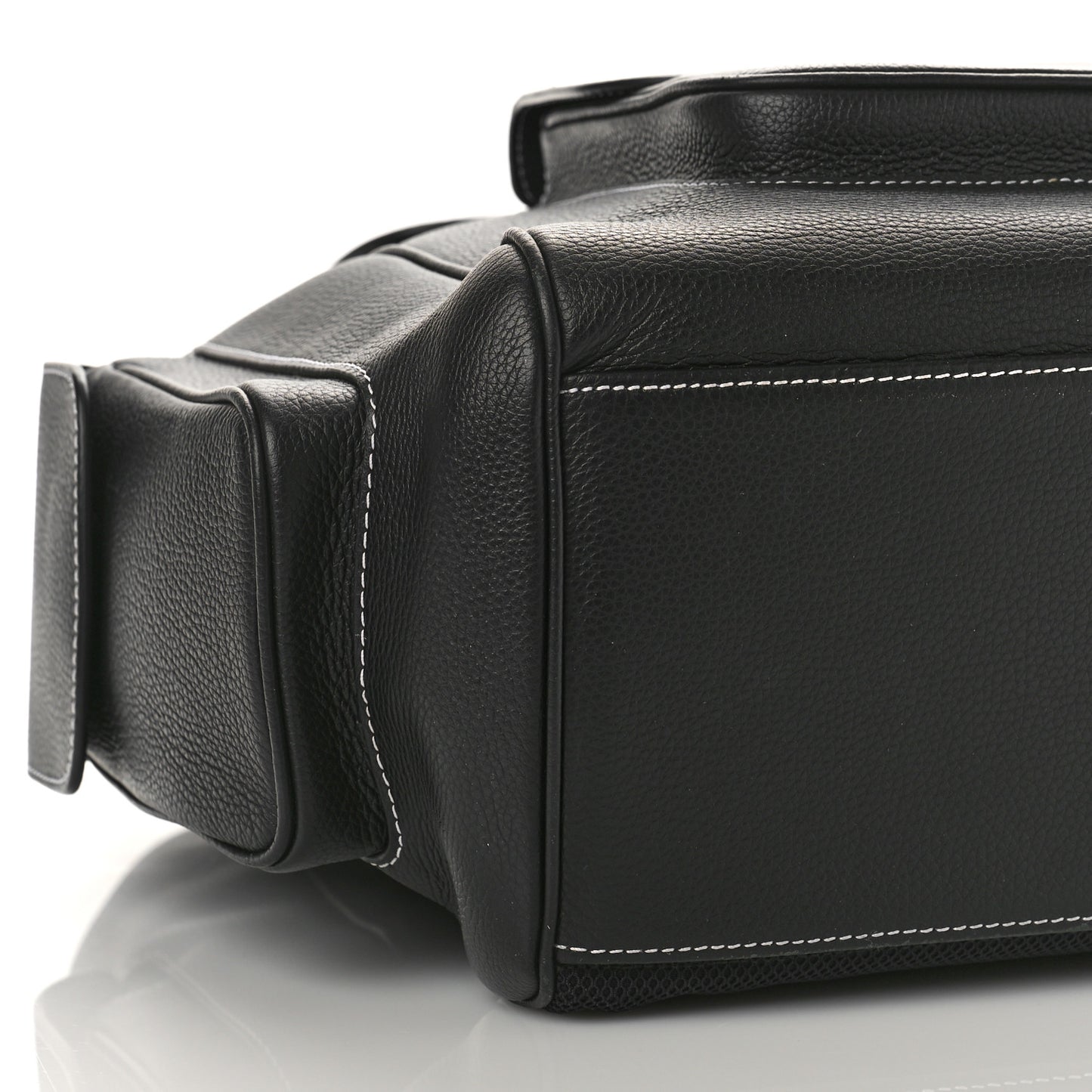 Grained Calfskin Saddle Drawstring Backpack Black