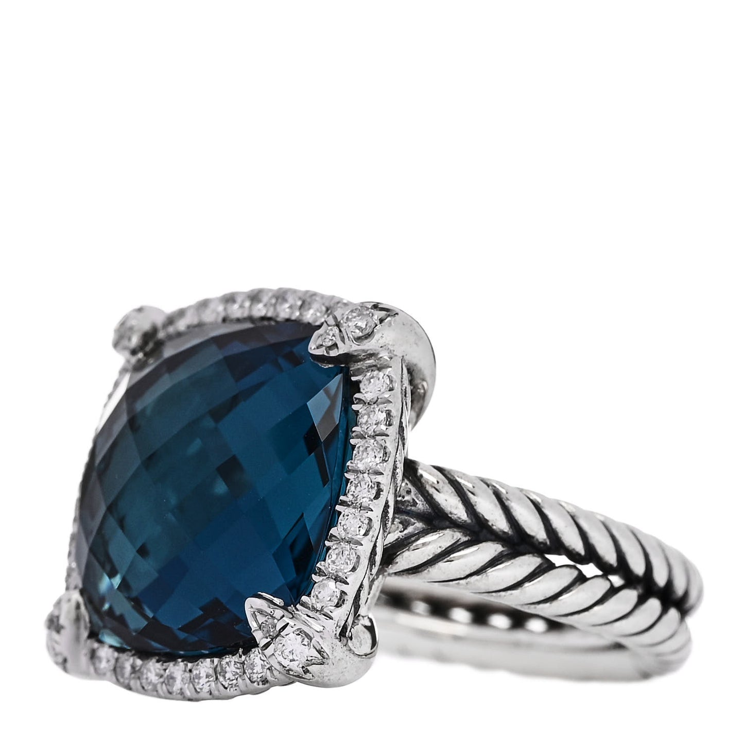 Sterling Silver Diamond Hampton Blue Topaz 14mm Chatelaine Pave Bezel Ring 53 6.5