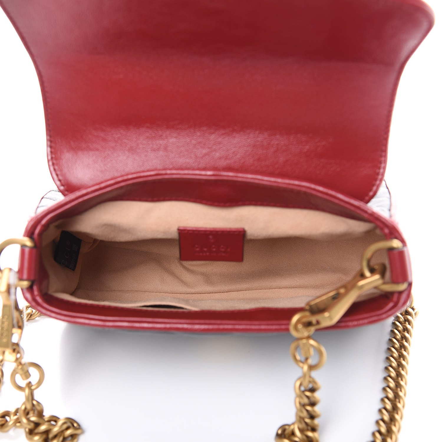 Gucci Vintage Effect Calfskin Matelasse Diagonal Mini Torchon GG Marmont Top Handle Shoulder Bag Black Romantic Cherry 5 of 9