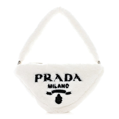 Prada Terry Cloth Triangle Pouch White Black 1 of 11