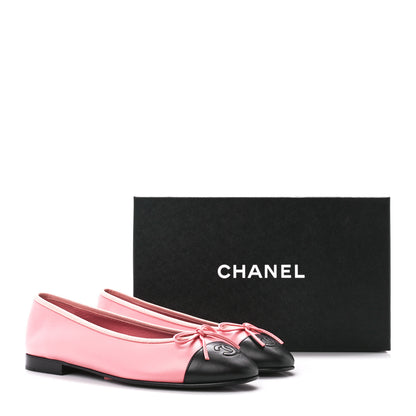 Chanel Lambskin Cap Toe CC Ballerina Flats 38 Coral Black 10 of 10