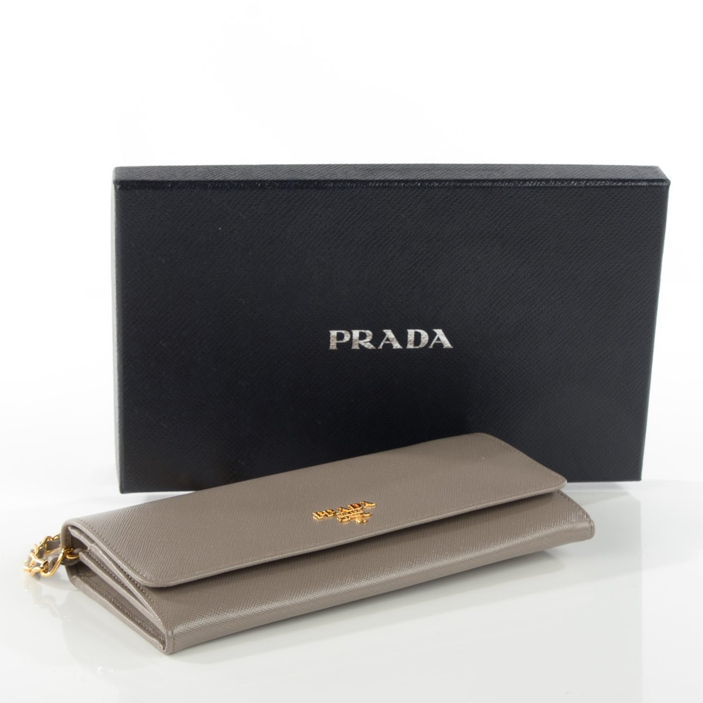 Saffiano Metal Oro Chain Wallet Argilla