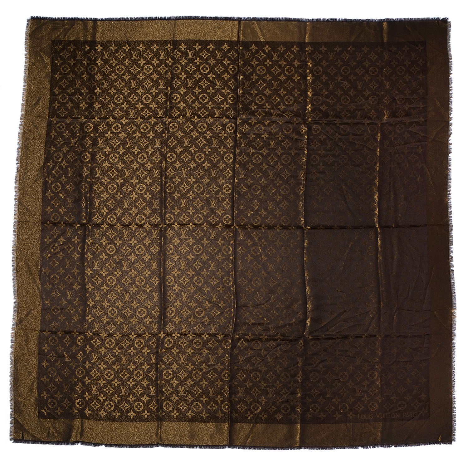 Louis Vuitton Silk Lurex Wool Monogram Shine Shawl Brown 3 of 5