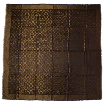 Louis Vuitton Silk Lurex Wool Monogram Shine Shawl Brown 3 of 5
