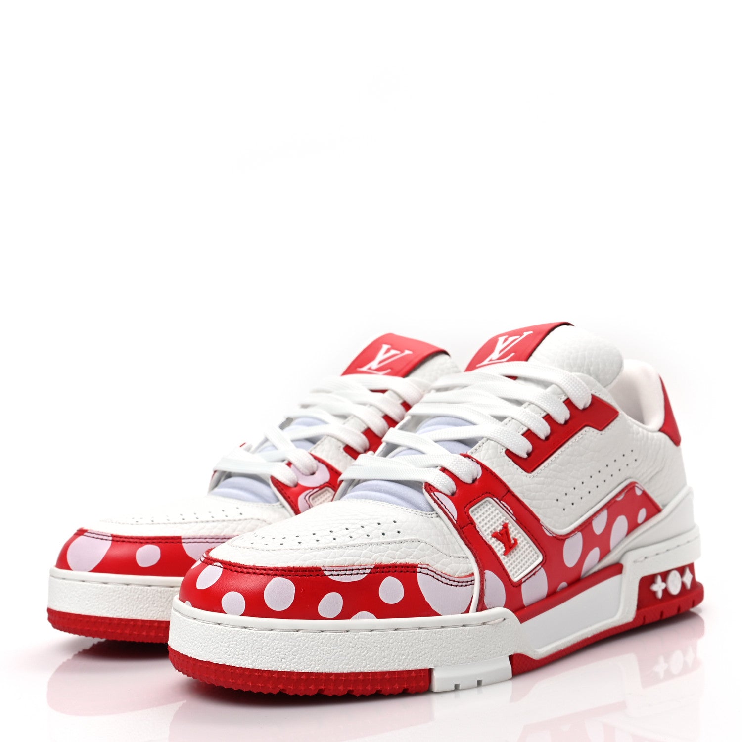 Louis Vuitton LV X YK Calfskin Printed Mens Infinity Dots Trainer Sneakers 6 White Red 3 of 8
