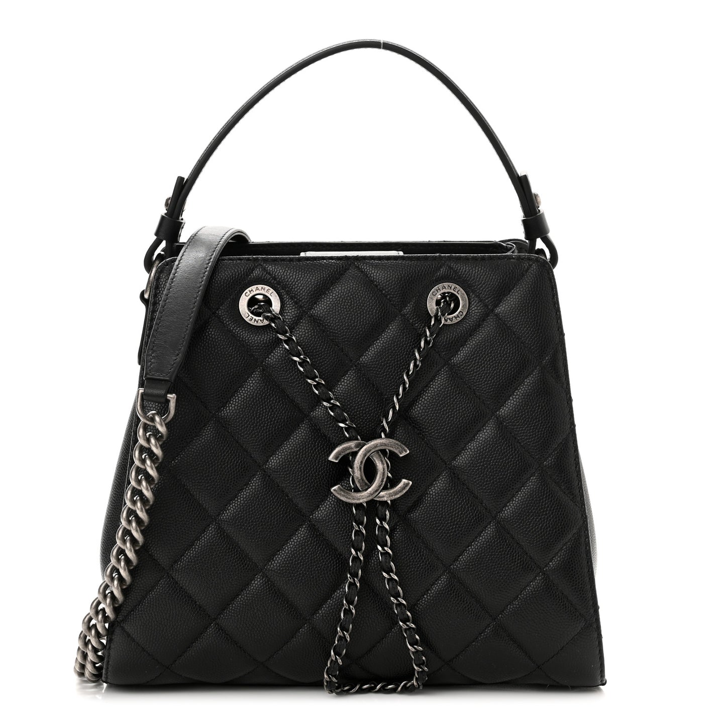 Caviar Quilted Small CC Bucket Bag Black