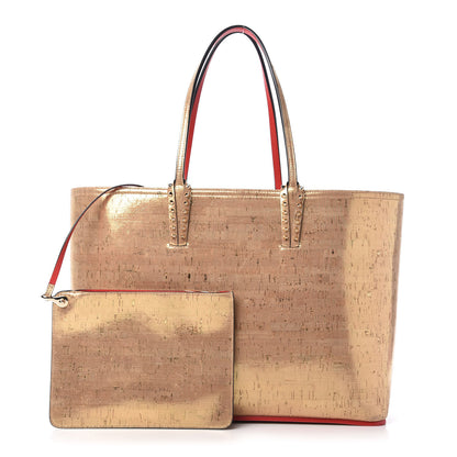 Christian Louboutin Calfskin Liege Pepite Cork Spikes East West Cabata Tote Snow 1 of 9