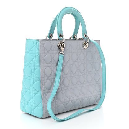 Christian Dior Lambskin Cannage Large Lady Dior Grey Turquoise 3 of 13