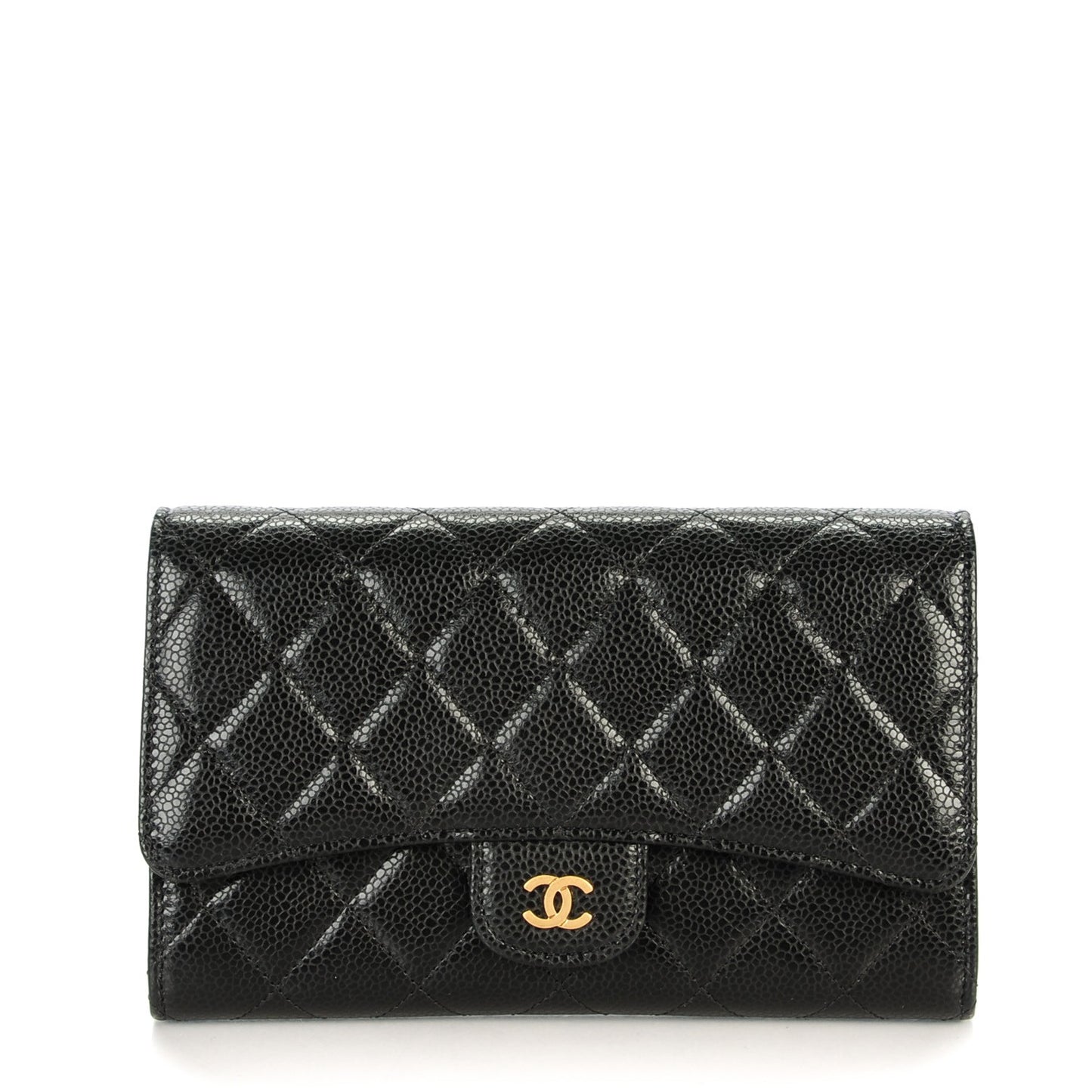 Caviar Quilted Wallet On Removable Chain Black