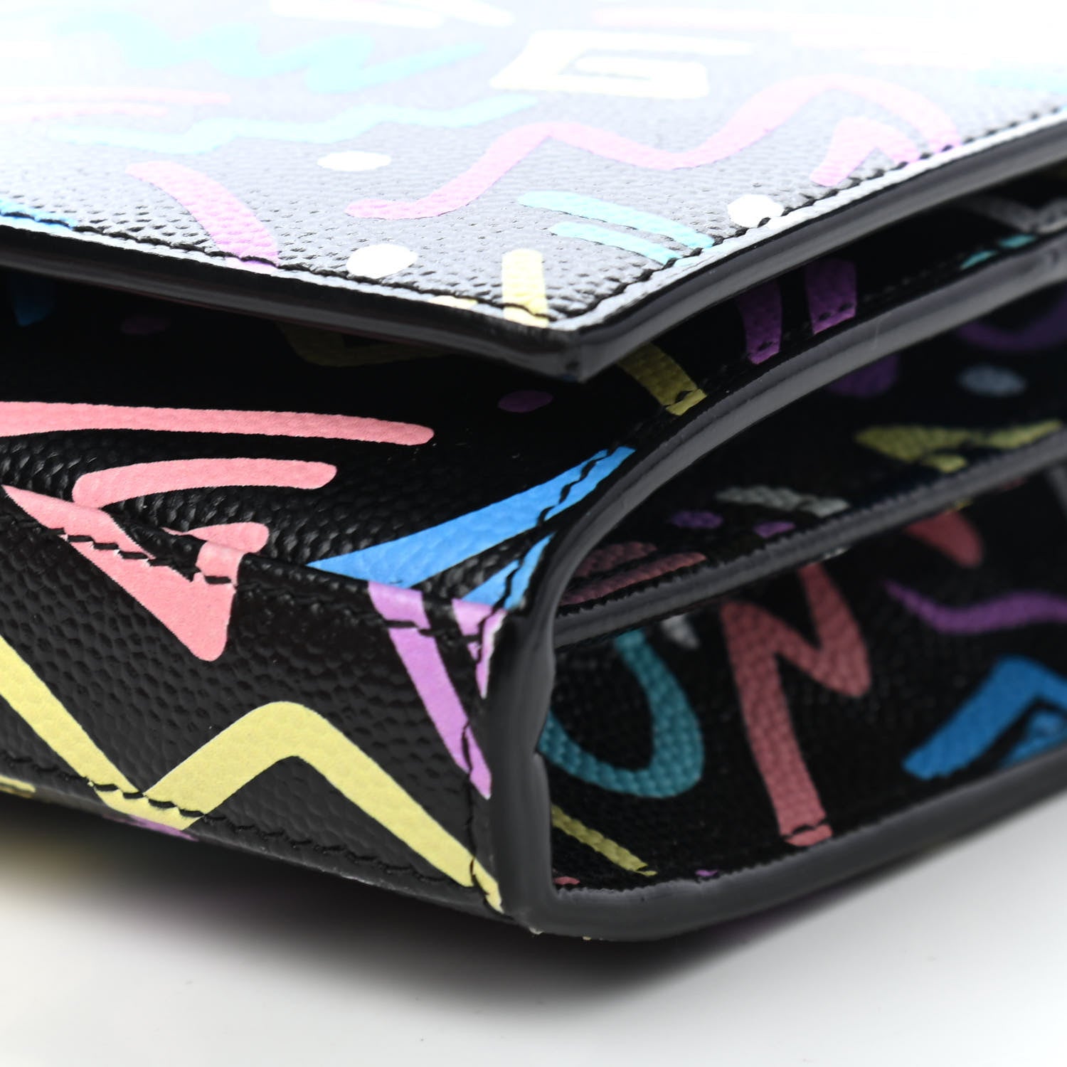 Saint Laurent Grain De Poudre Medium Classic Monogram Multicolor Graphic Print Chain Wallet Black 8 of 8