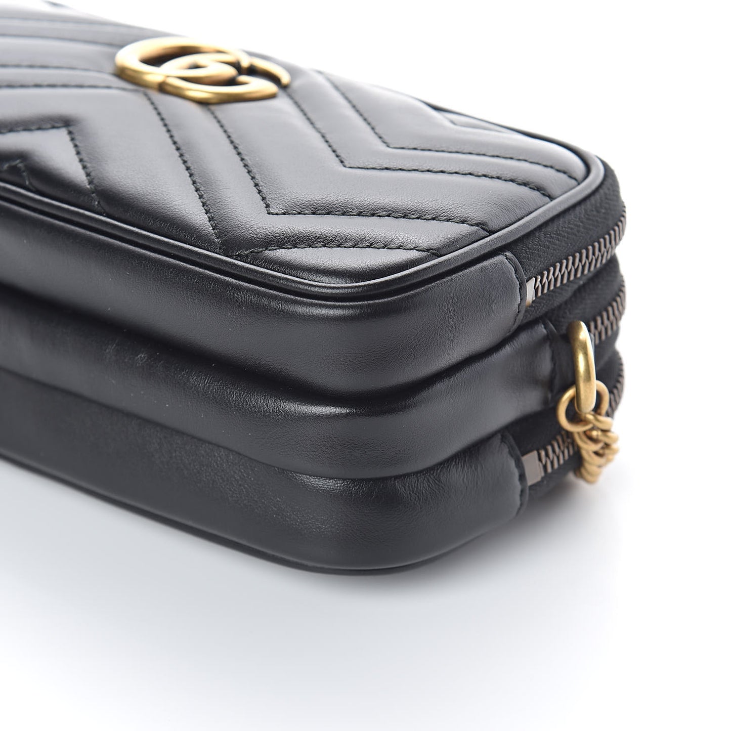 Calfskin Matelasse Mini GG Marmont Chain Crossbody Bag Black