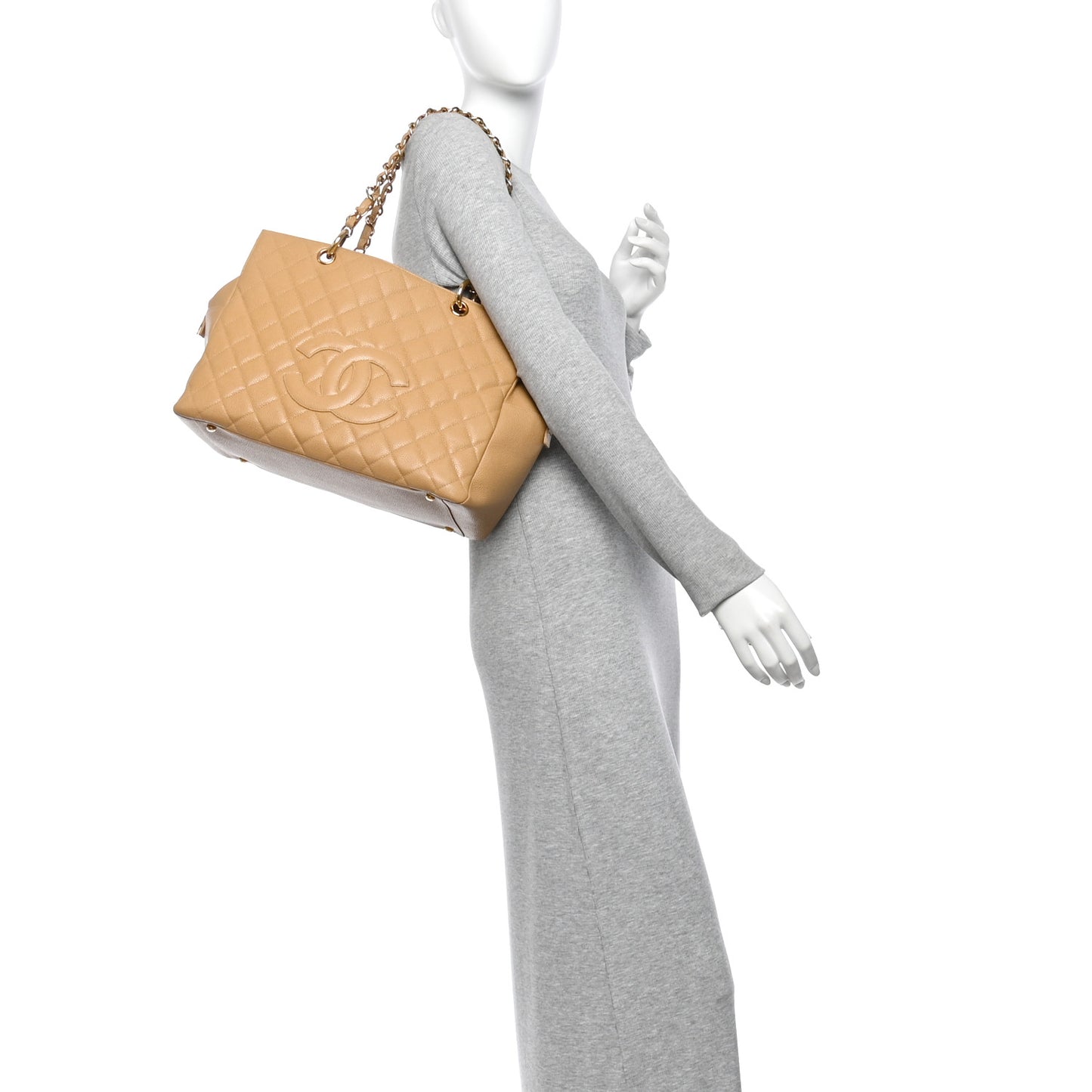 Caviar Quilted Grand Timeless Tote GTT Beige