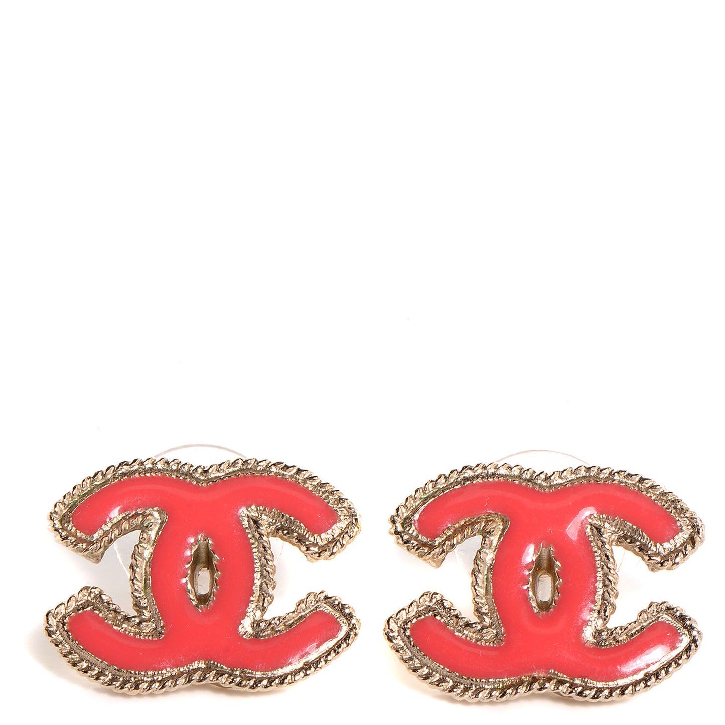 Enamel CC Earrings Gold and Coral