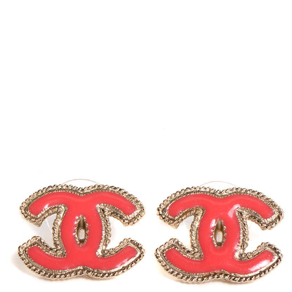 Chanel Enamel CC Earrings Gold and Coral 1 of 5