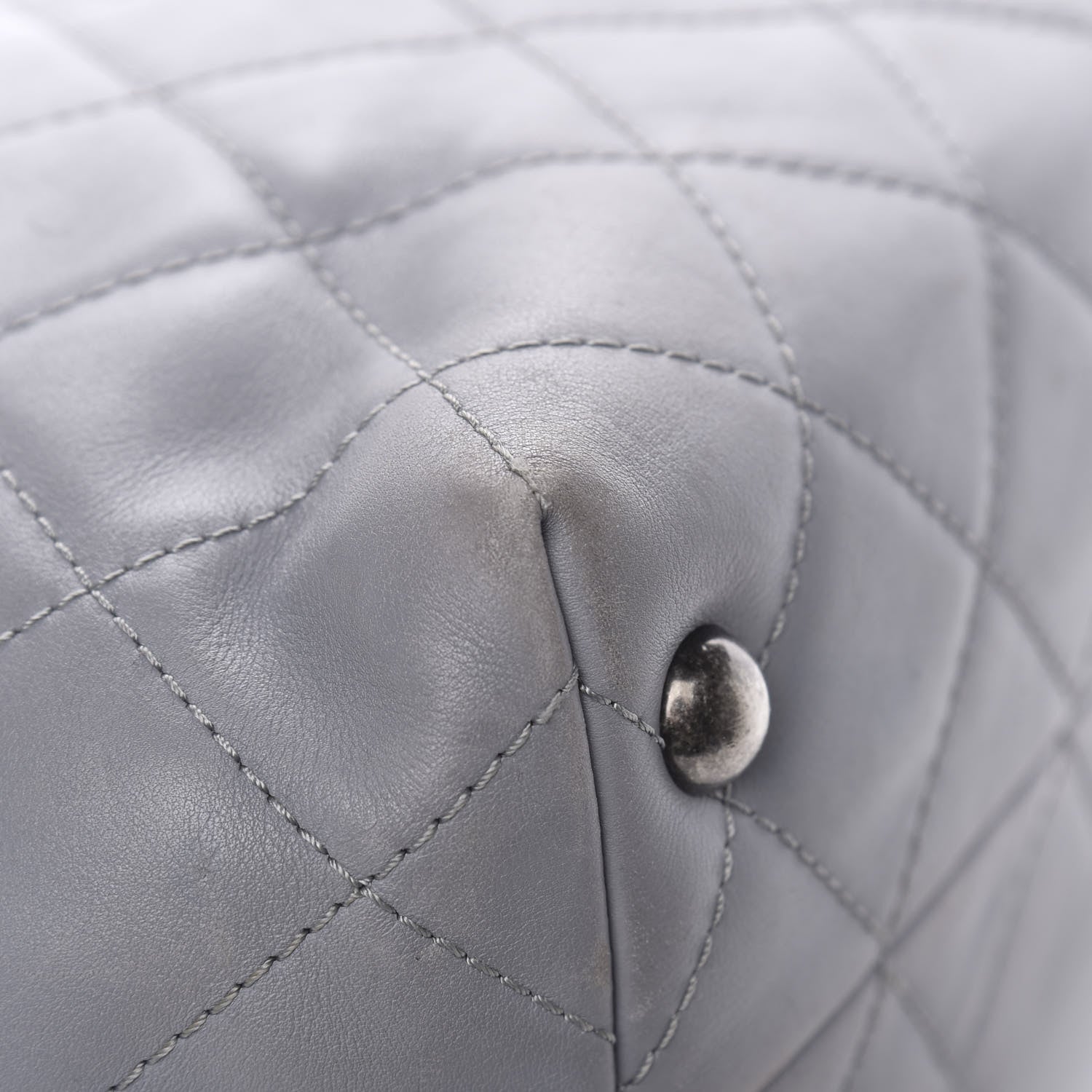 Chanel Calfskin Quilted Large Shopping In Chains Tote Light Grey 11 of 13