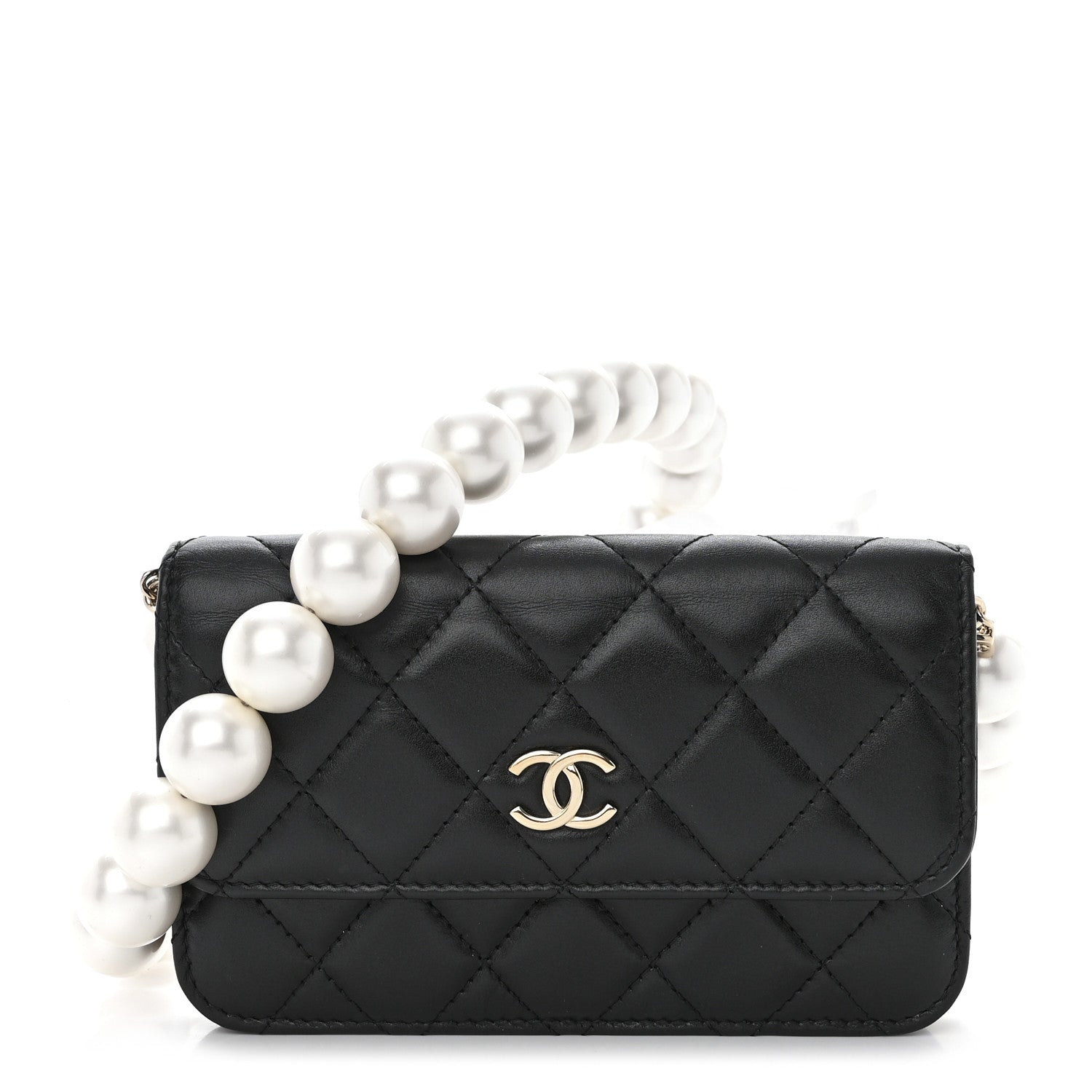 Chanel Calfskin Quilted Mini Maxi Pearls Wallet On Chain WOC Black 1 of 12