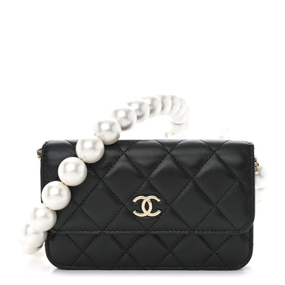 Chanel Calfskin Quilted Mini Maxi Pearls Wallet On Chain WOC Black 1 of 12