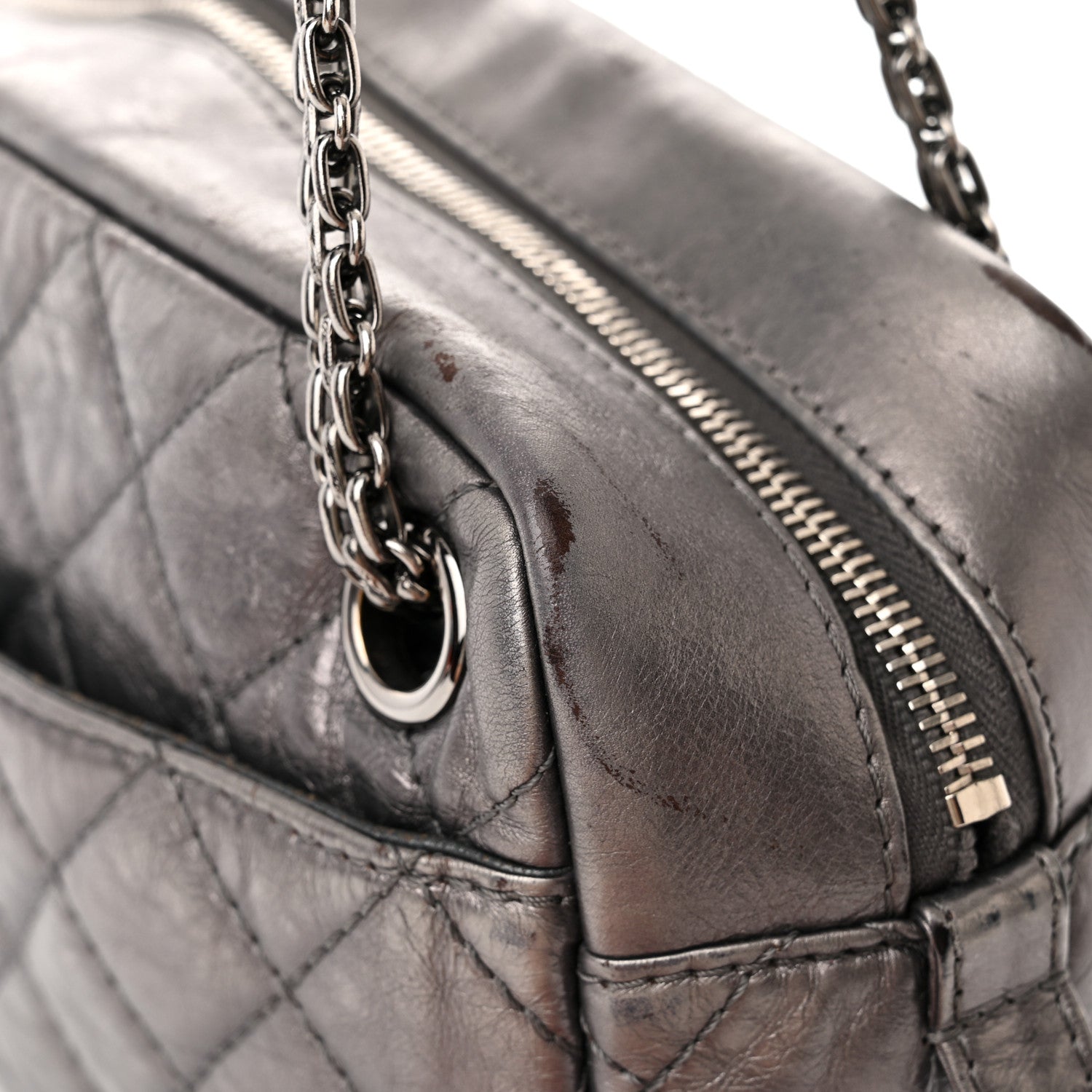 Chanel Metallic Aged Calfskin Quilted Medium Reissue Camera Case Dark Silver 13 of 21