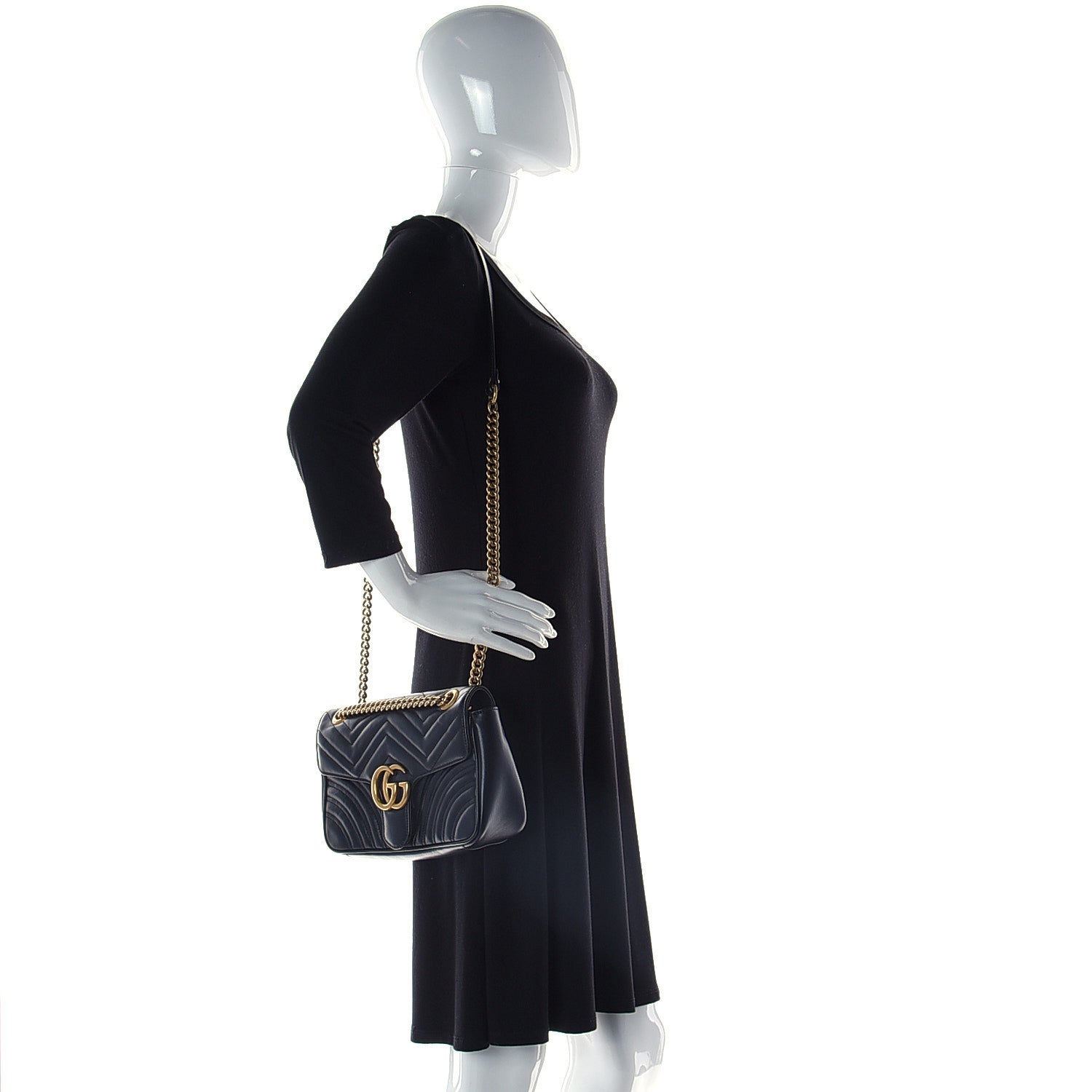 Gucci Calfskin Matelasse Mini GG Marmont Shoulder Bag Black 2 of 9