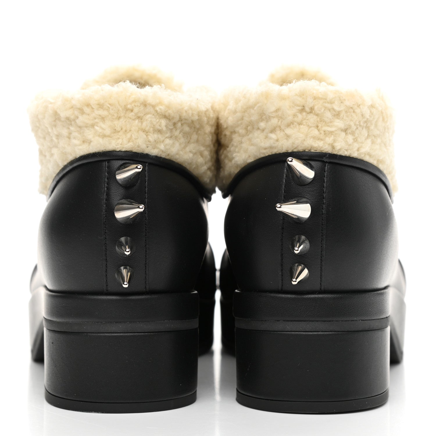 Gucci Calfskin Faux Shearling Studded Victor Ankle Boots 38.5 Black Mystic White 4 of 10