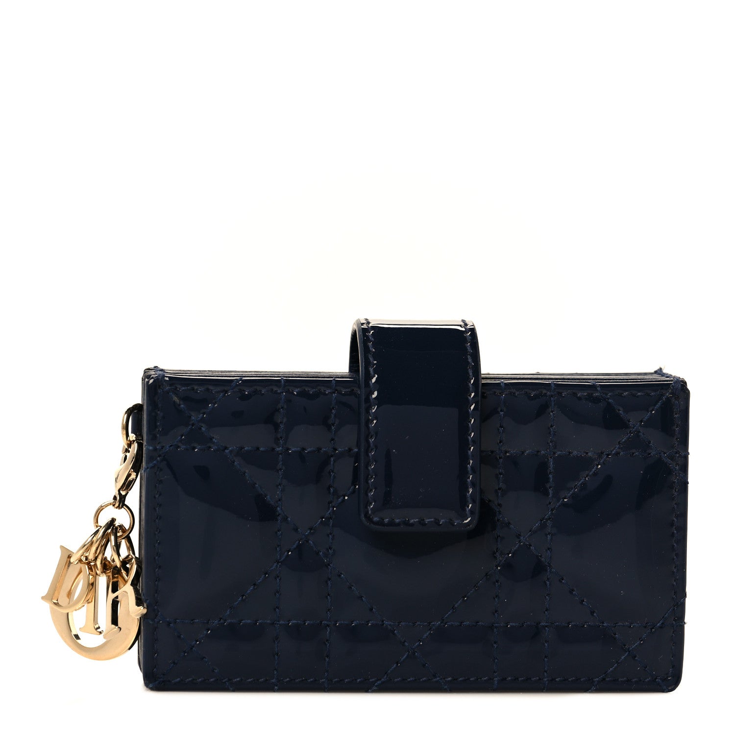 Christian Dior Patent Cannage Lady Dior 5-Gusset Card Holder Navy Blue 1 of 9
