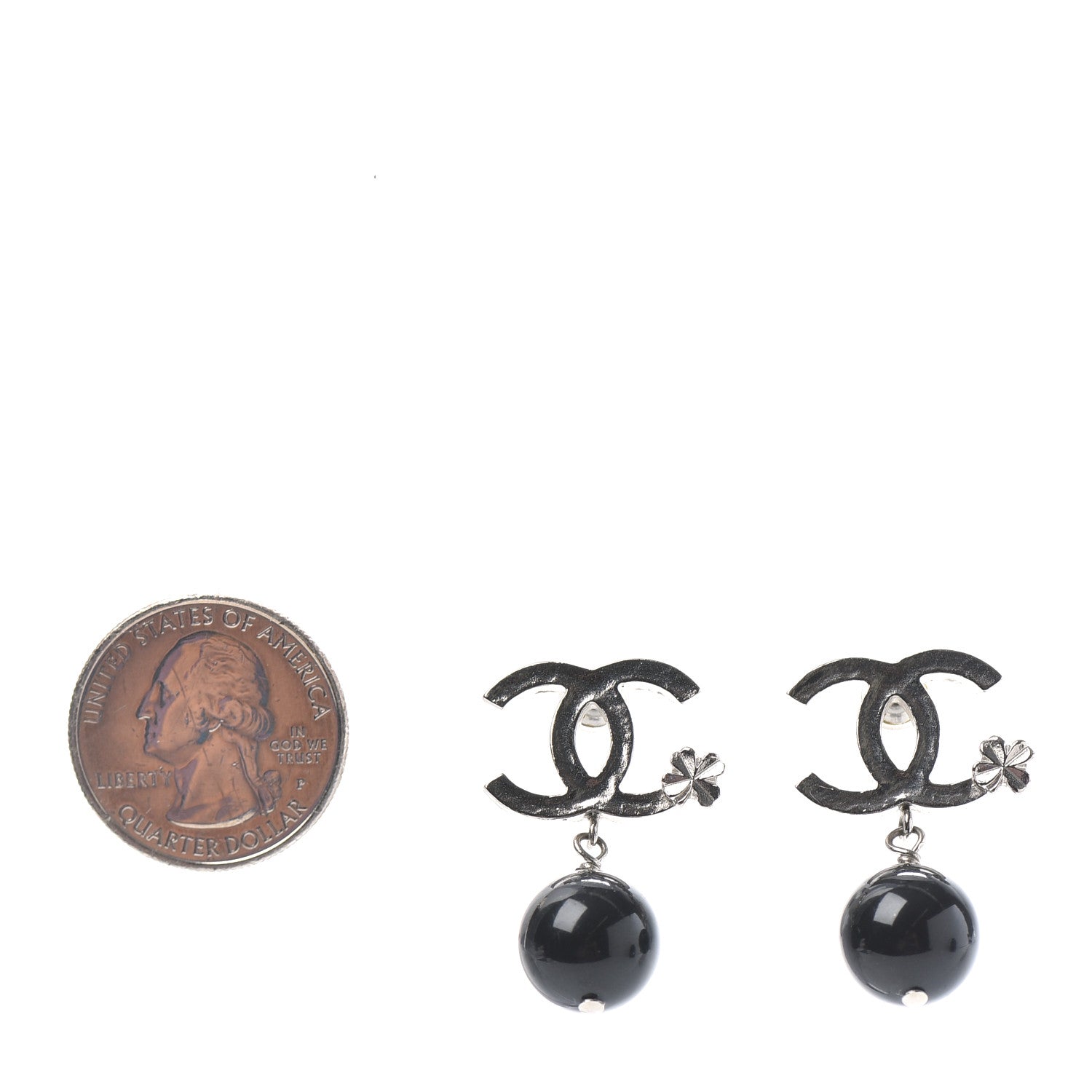 Chanel Ruthenium Bead CC Clover Drop Earrings Black 2 of 4