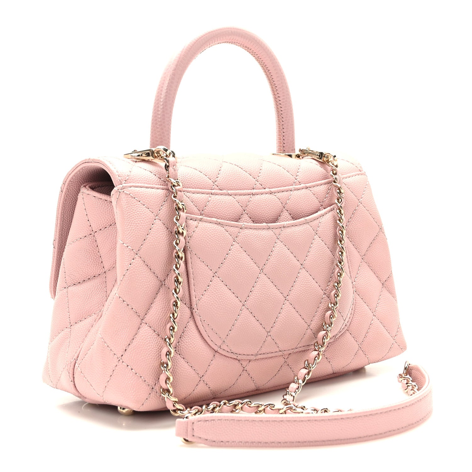 Chanel Caviar Lizard Embossed Quilted Mini Coco Handle Flap Light Pink 3 of 9