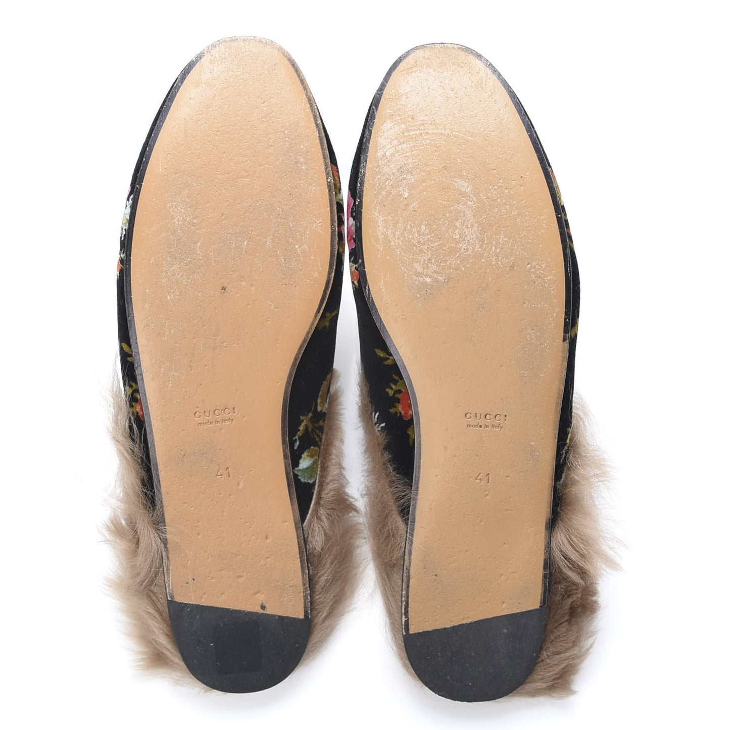 Velvet Fur Floral Womens Princetown Slippers 41 Black