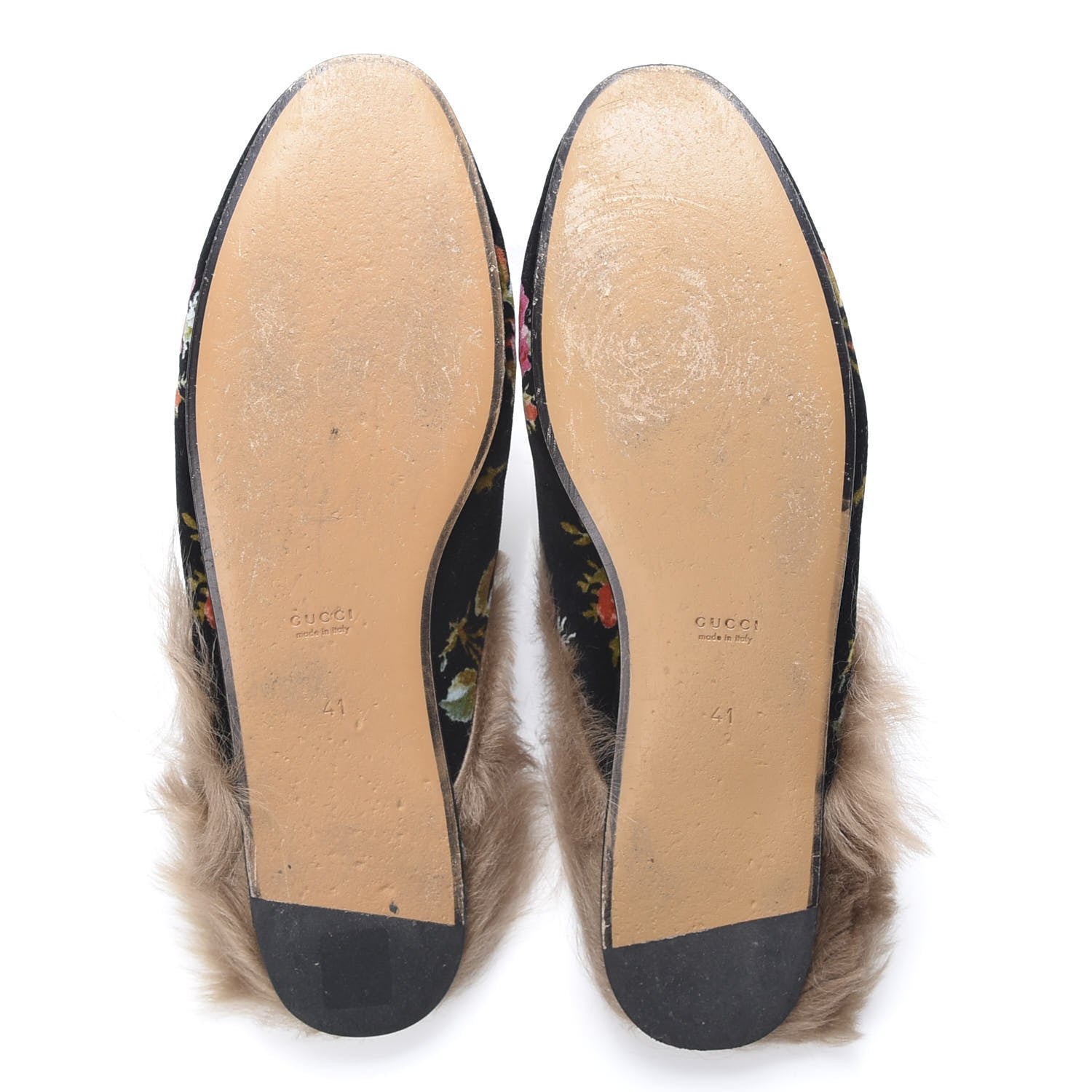 Gucci Velvet Fur Floral Womens Princetown Slippers 41 Black 5 of 14