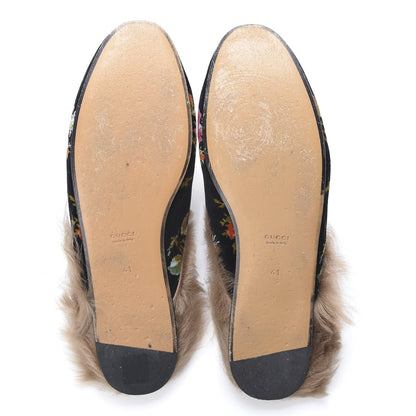 Gucci Velvet Fur Floral Womens Princetown Slippers 41 Black 5 of 14