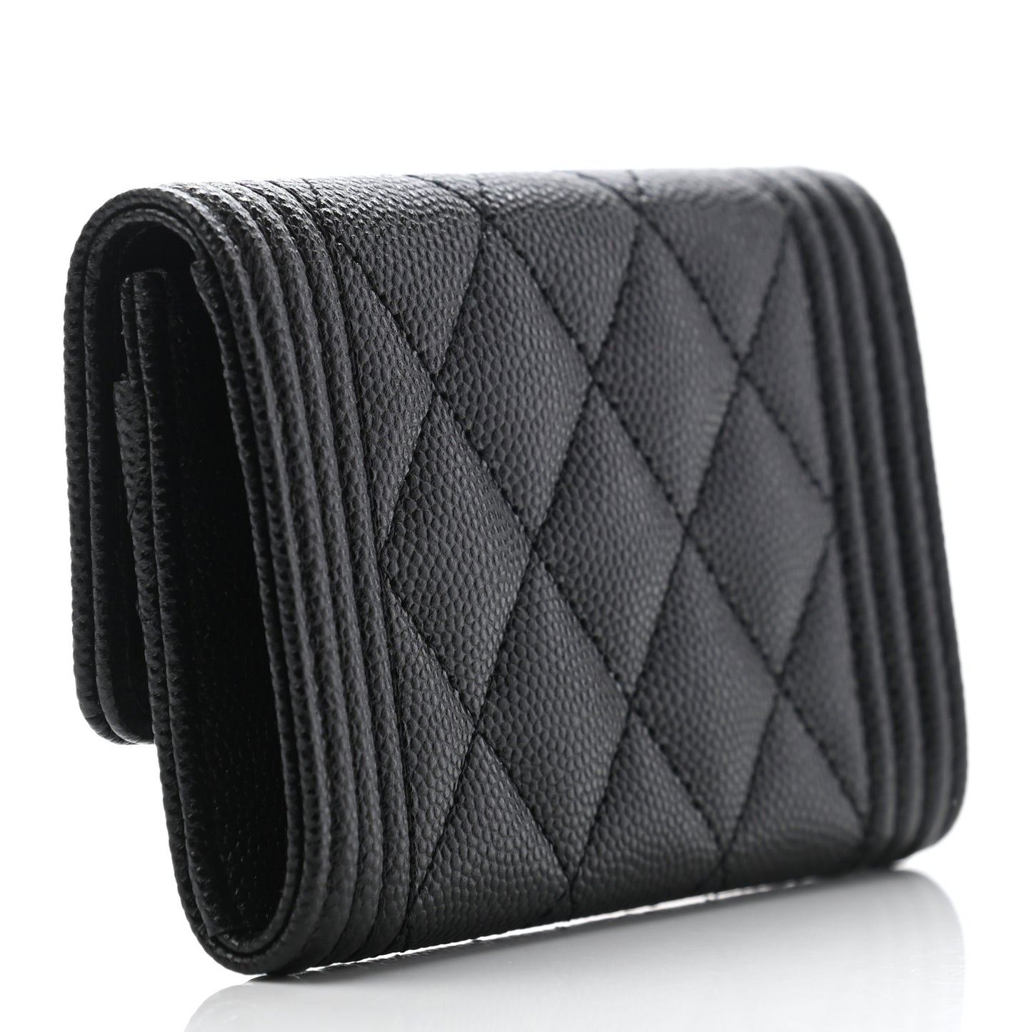 Caviar Quilted Boy Flap Card Holder Black