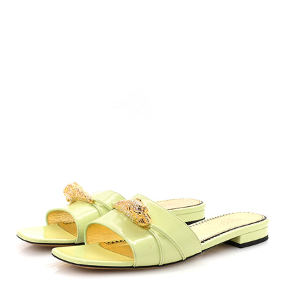 Gucci Patent Crystal Snake Head Block Heel Slide Sandals 40 Pistachio Green 4 of 9