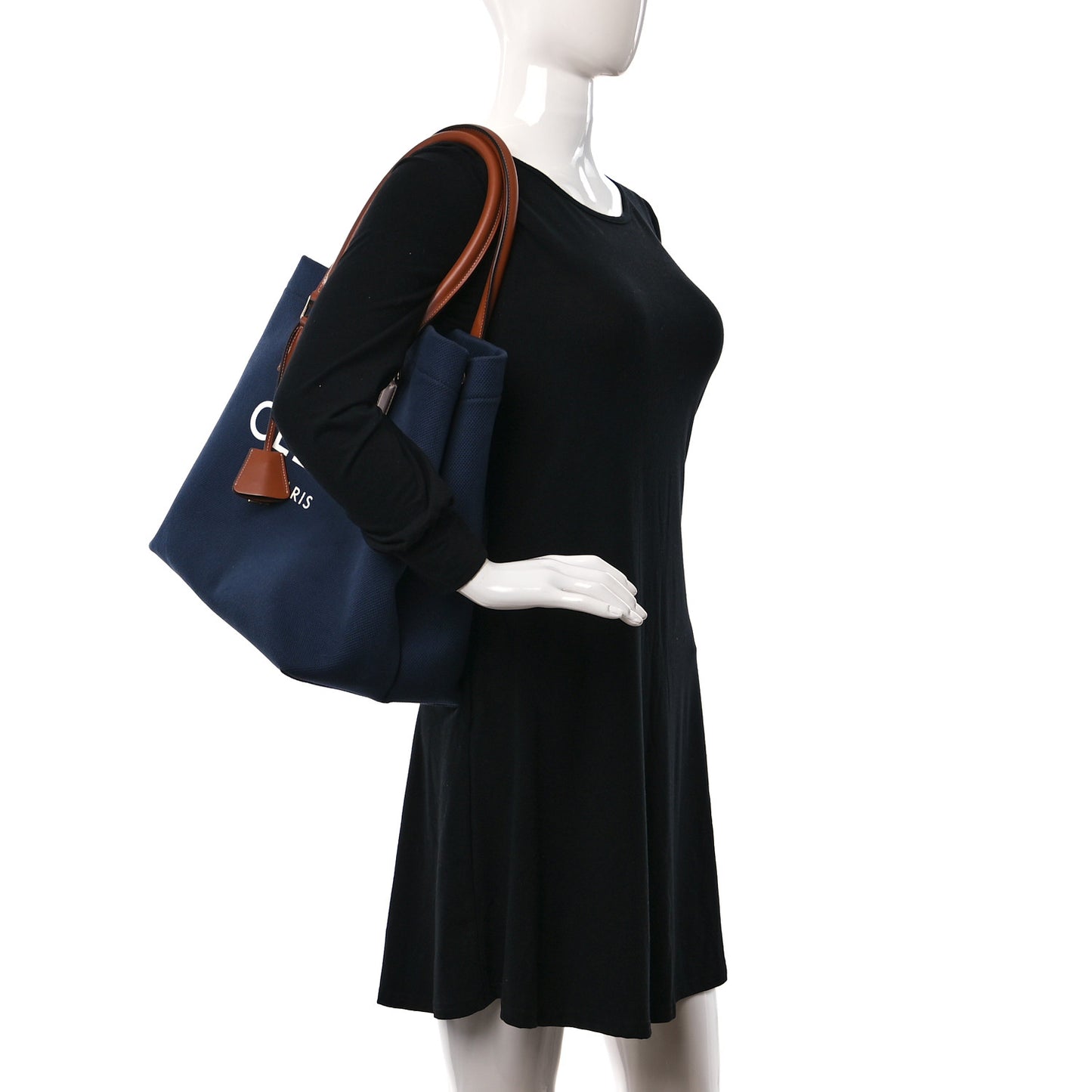 Canvas Calfskin Horizontal Cabas Navy Tan