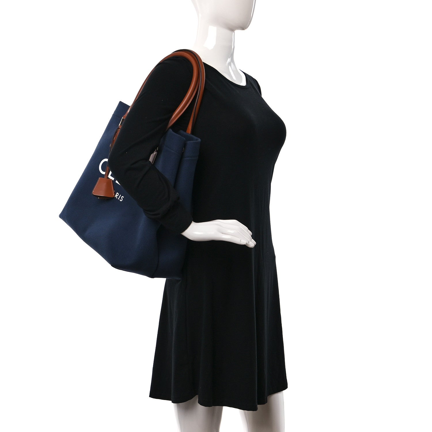 Celine Canvas Calfskin Horizontal Cabas Navy Tan 2 of 8