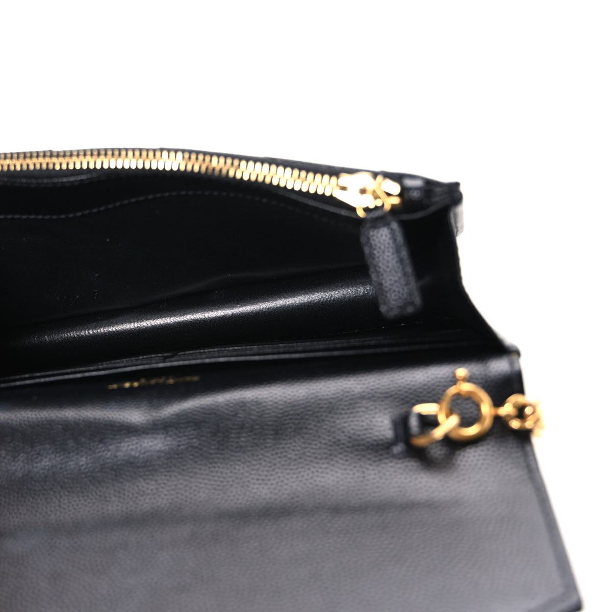 Saint Laurent Grain De Poudre Matelasse Chevron Monogram Envelope Chain Wallet Black 5 of 12