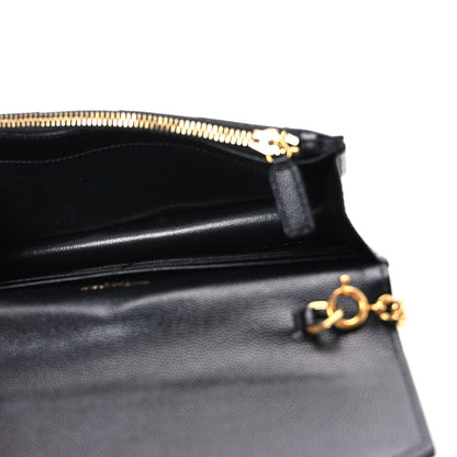 Saint Laurent Grain De Poudre Matelasse Chevron Monogram Envelope Chain Wallet Black 5 of 12
