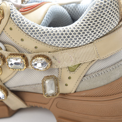 Gucci X SEGA Mesh Canvas Calfskin Removable Crystals Flashtrek Sneakers 39.5 Mystic White Oatmeal Sand Storm 10 of 11