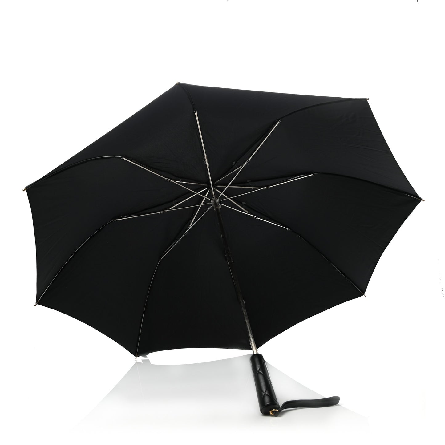 Nylon Lambskin Quilted Umbrella With Case Black