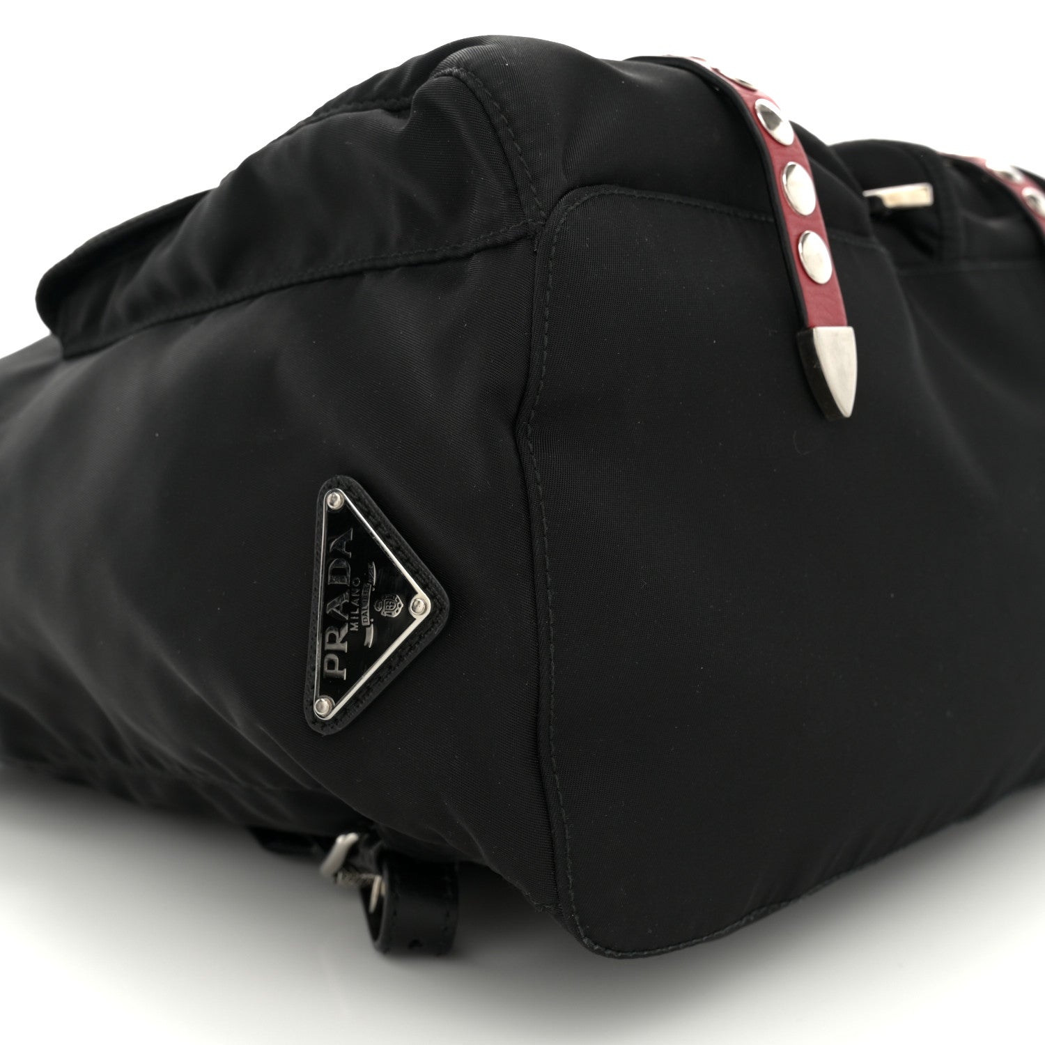 Prada Nylon New Vela Studded Backpack Black Fuoco 8 of 10