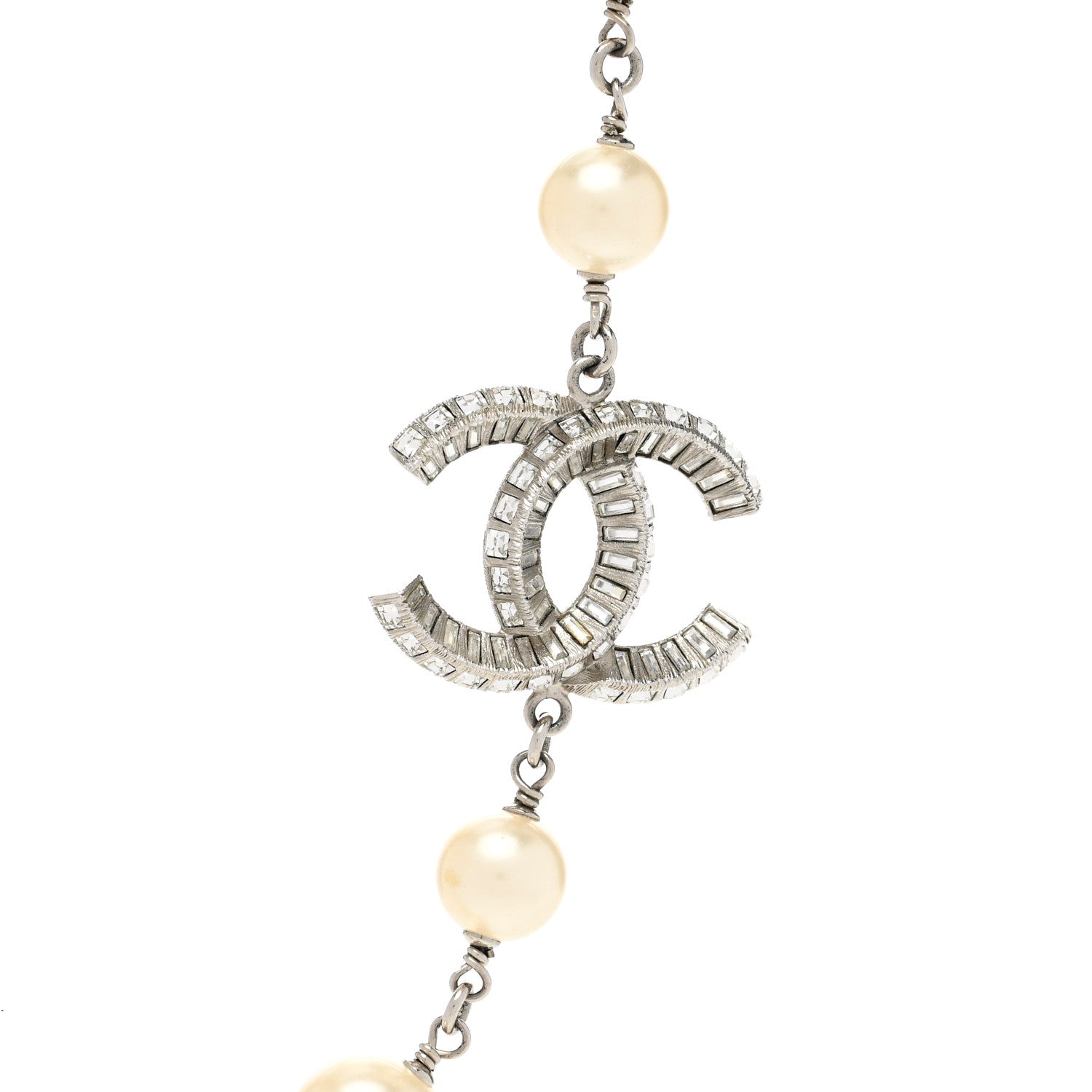 Chanel Pearl Crystal Baguette CC Short Necklace Silver 4 of 6