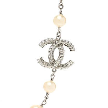 Chanel Pearl Crystal Baguette CC Short Necklace Silver 4 of 6