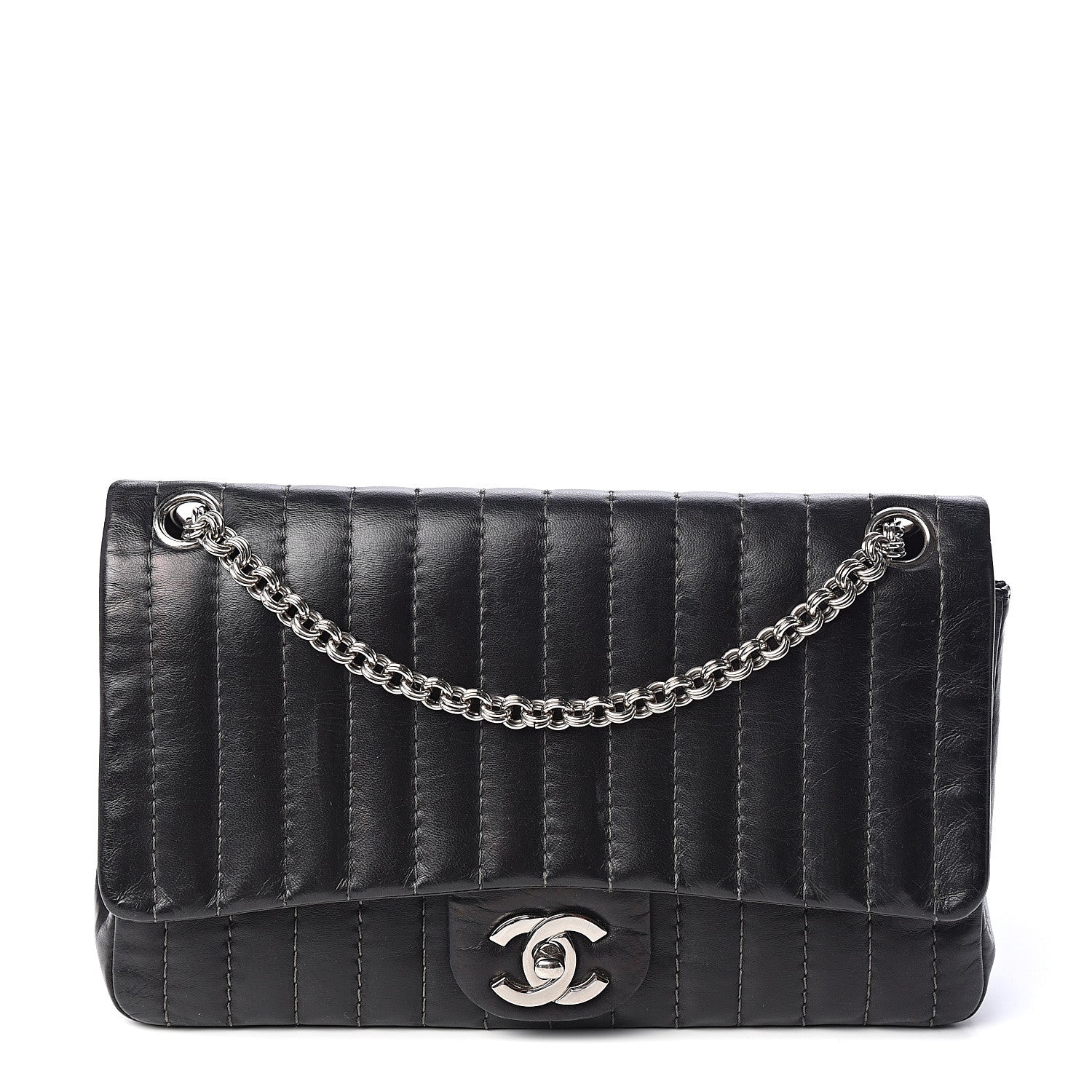 Chanel Lambskin Vertical Quilted Medium Single Flap Black 1 of 9