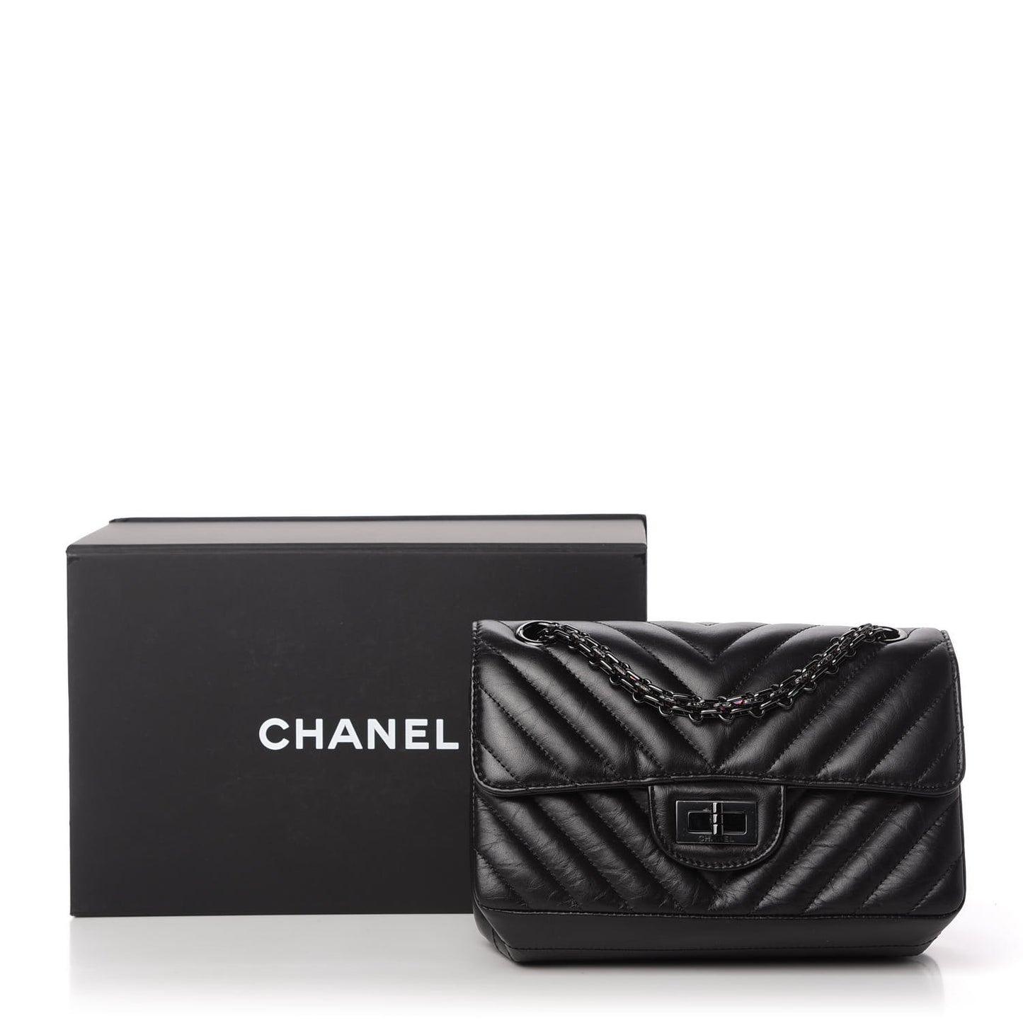 Aged Calfskin Chevron Quilted 2.55 Reissue Mini Flap So Black