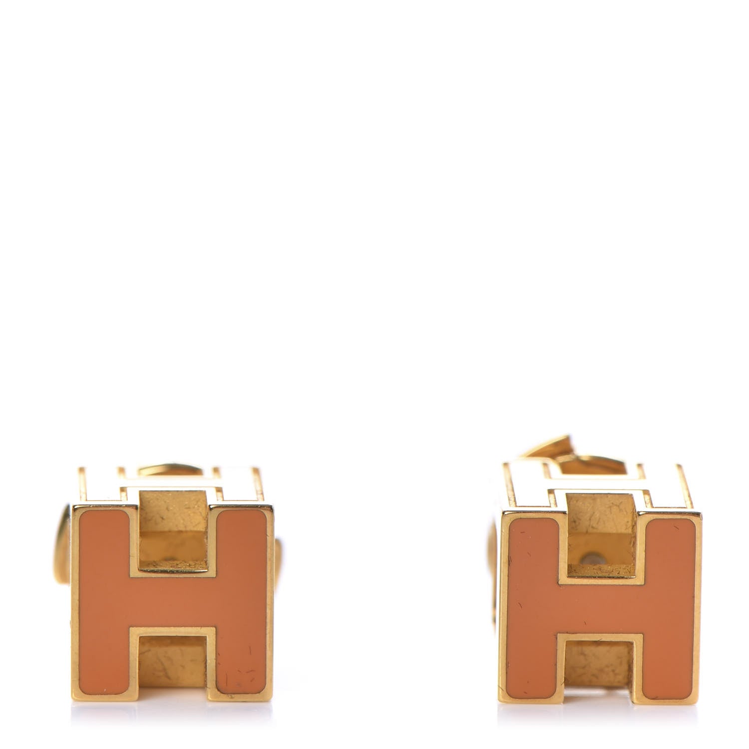 Hermes Gold Lacquered Cage d'H Earrings Orange 1 of 5