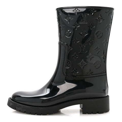 Rubber Embossed Monogram Splash Rain Short Boots 39 Black