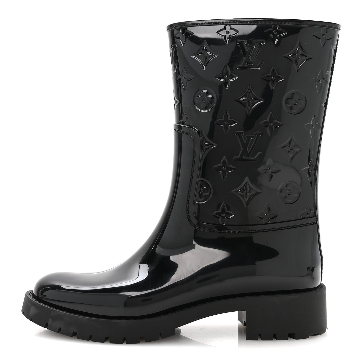 Rubber Embossed Monogram Splash Rain Short Boots 39 Black