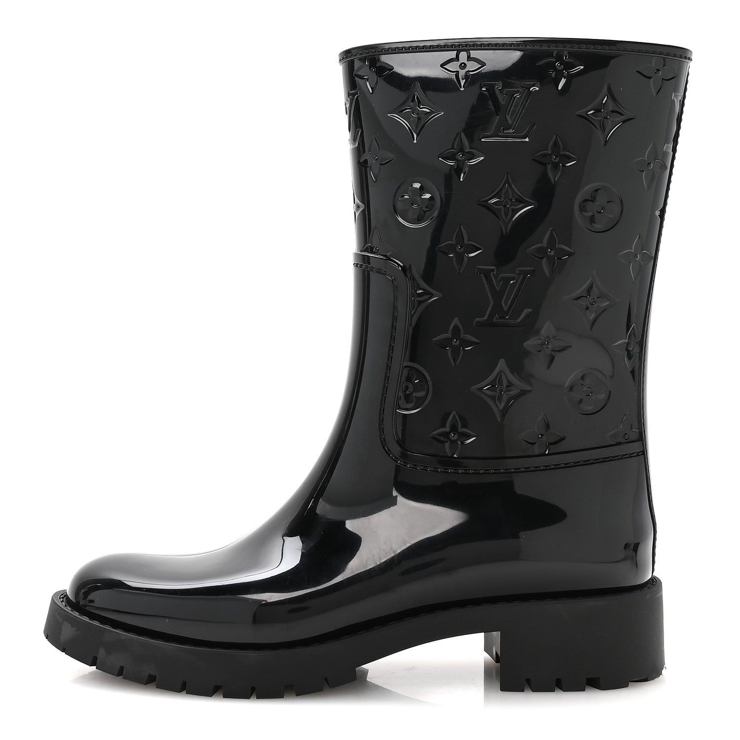 Louis Vuitton Rubber Embossed Monogram Splash Rain Short Boots 39 Black 1 of 7