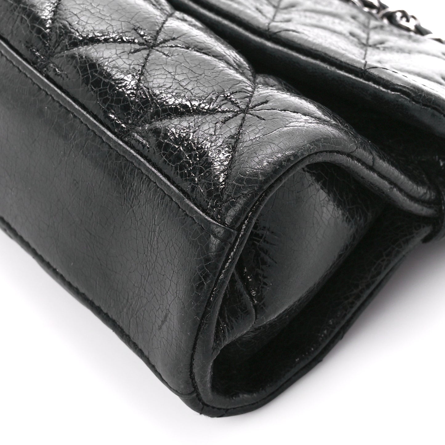 Glazed Crackled Calfskin Mademoiselle Flap Black