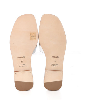 Hermes Box Calfskin Oran Sandals 39 White 5 of 9