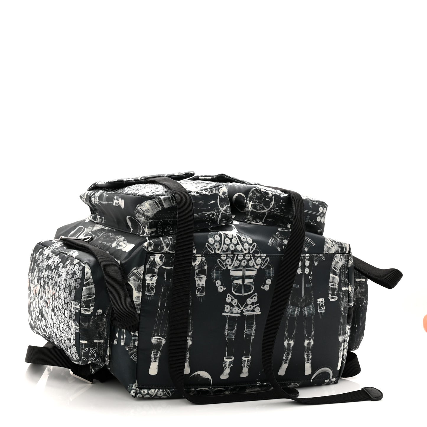 Sequin Nylon Lambskin Astronaut Essentials Backpack Black White